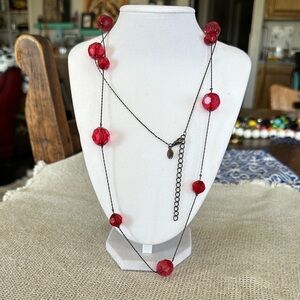 Express Cranberry Acrylic Faceted Beaded Necklace